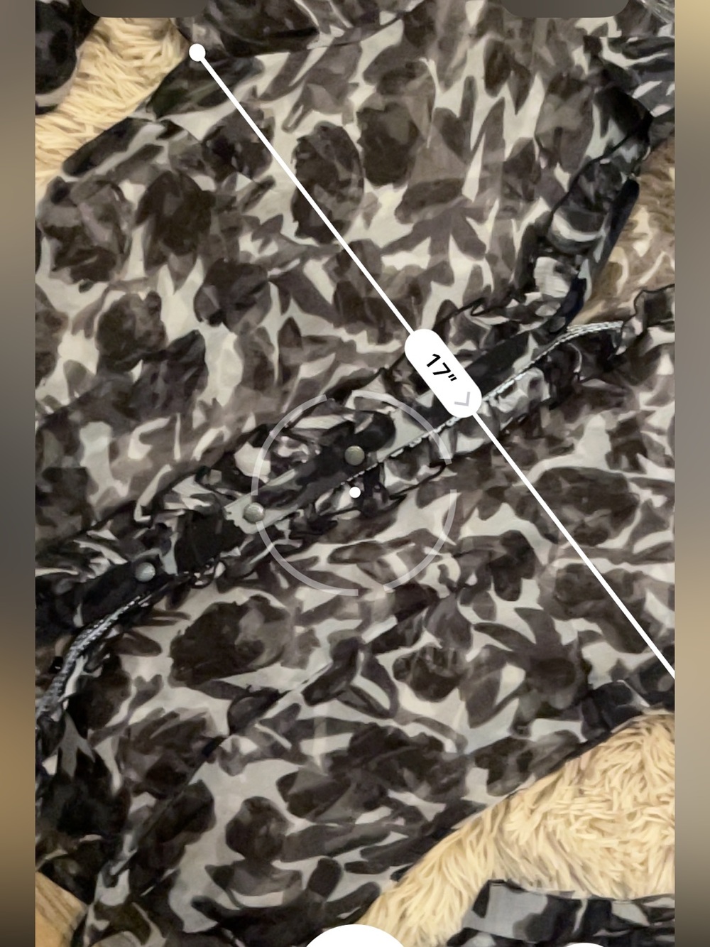 Vtg Sheer Silk Black & Grey Floral Ruffle Button-Up Shirt S/M Passport - Picture 8 of 9